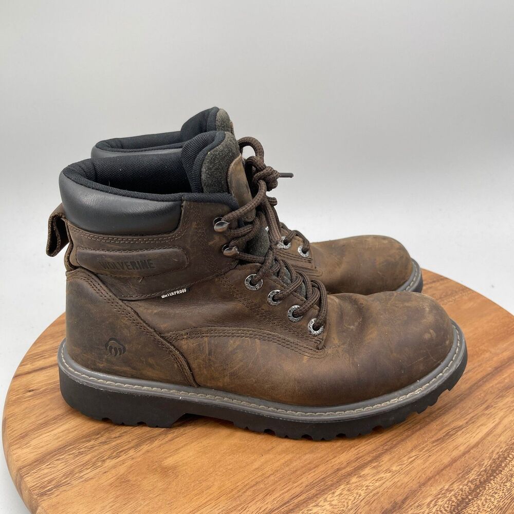 Wolverine Floorhand Boots Mens Size 9.5 M Brown Leather Work Shoes Waterproof